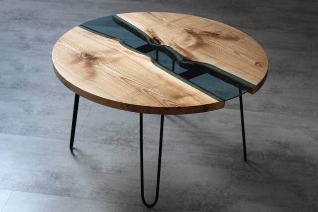 Custom River Table, Round Coffee Table Made Of Ash, Live Edge With Hairpin Legs, Unique Wedding Gift, Modern Furniture - image 1