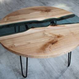 Custom River Table, Round Coffee Table Made Of Ash, Live Edge With Hairpin Legs, Unique Wedding Gift, Modern Furniture - thumbnail 3