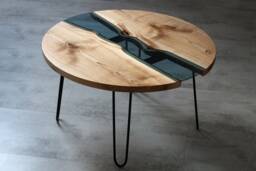 Custom River Table, Round Coffee Table Made Of Ash, Live Edge With Hairpin Legs, Unique Wedding Gift, Modern Furniture