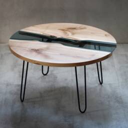 Custom River Table, Round Coffee Table Made Of Ash, Live Edge With Hairpin Legs, Unique Wedding Gift, Modern Furniture - thumbnail 2