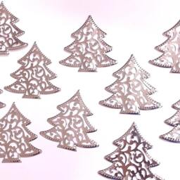 Craftbuddyus 10Pcs 60mm Decorative Metal Filigree Xmas Tree Wedding Stick On Toppers - thumbnail 2