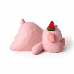 Adorable Wooden Pig Figurine With Watermelon, Hand Carved Animal Decor, Cute Desk Accessory, Unique Gift For Lovers - thumbnail 3
