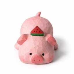 Adorable Wooden Pig Figurine With Watermelon, Hand Carved Animal Decor, Cute Desk Accessory, Unique Gift For Lovers - thumbnail 2