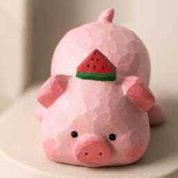 Adorable Wooden Pig Figurine With Watermelon, Hand Carved Animal Decor, Cute Desk Accessory, Unique Gift For Lovers - thumbnail 4