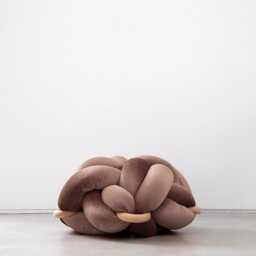 Brown Truffle Velvet Knot Ottoman, Floor Cushion Pouf, Large Pillow, Extra Seating, Modern Statement Furniture - thumbnail 3