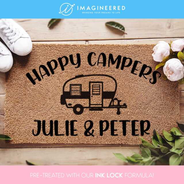 Camper Doormat - Custom Happy Campers Personalized Name Door Mat Camping Welcome Travel Explorer Gift - image 1