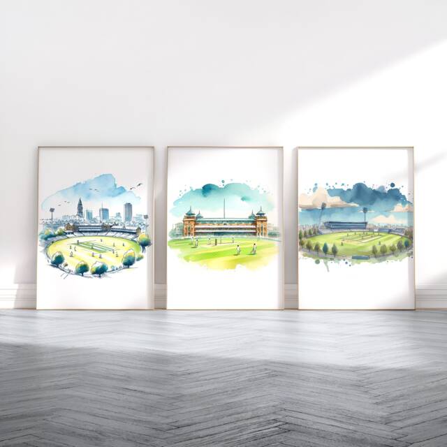 Cricket Stadium Prints - Set Of 3 Posters - Sport Wall Art Kids Room Decor Gift Cricketer Artwork Gifts Boys Painting Design - image 1