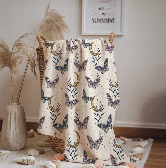 Celestial - Butterflies Beige, Sherpa Fleece Blanket, Decor, Kids Bedding, Blankets, Children's Room, Beige Butterfly, Blanket - image 1