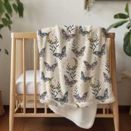 Celestial - Butterflies Beige, Sherpa Fleece Blanket, Decor, Kids Bedding, Blankets, Children's Room, Beige Butterfly, Blanket - thumbnail 3