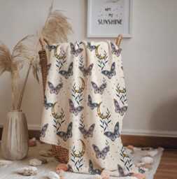 Celestial - Butterflies Beige, Sherpa Fleece Blanket, Decor, Kids Bedding, Blankets, Children's Room, Beige Butterfly, Blanket - thumbnail 1