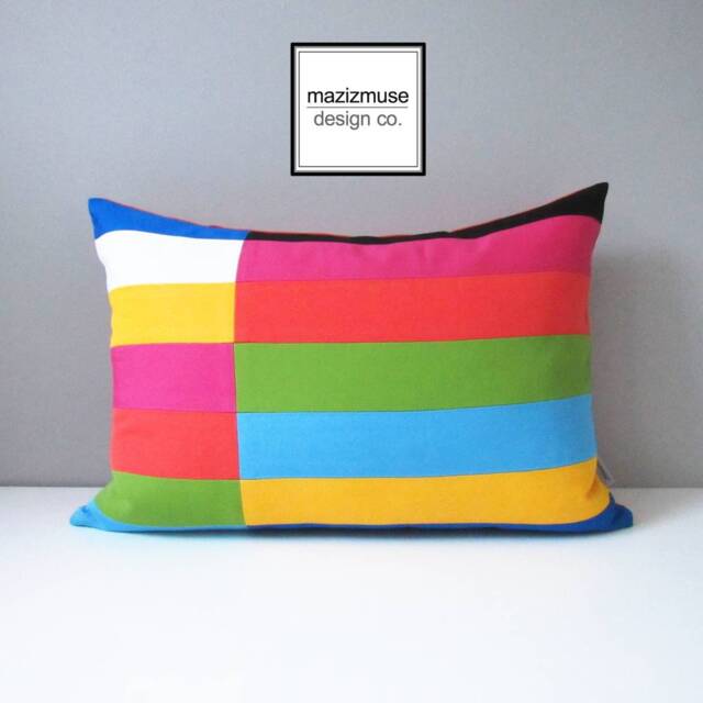 Colorful Outdoor Sunbrella?? Pillow Cover in Modern Color Block, Colourful Cushion Covers Patchwork For Kid's Room/Patio Pool Loungers - image 1