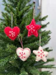 Felt Heart & Star Christmas Tree Ornament Needle Felted Wool Decoration - thumbnail 1