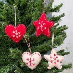 Felt Heart & Star Christmas Tree Ornament Needle Felted Wool Decoration - thumbnail 4
