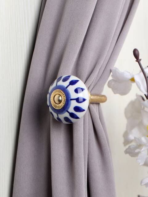 Blue & White Ceramic Curtain Tie Back Rustic Towel Hook - Sets - image 1