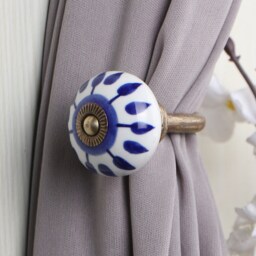 Blue & White Ceramic Curtain Tie Back Rustic Towel Hook - Sets - thumbnail 3