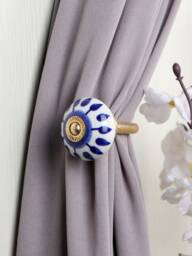 Blue & White Ceramic Curtain Tie Back Rustic Towel Hook - Sets - thumbnail 1
