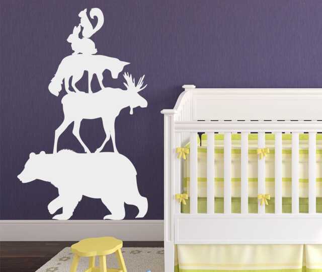 Large Stacked Woodland Animals Wall Decal Kids & Nursery Decor Decal ~ Bear Moose Fox Rabbit - image 1