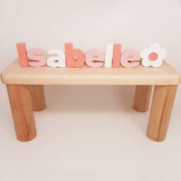 Girls Puzzle Name Bench, Wood Kids Bench Name, Maple Personalized Toddler Wooden, Custom Gift For Christmas - thumbnail 2