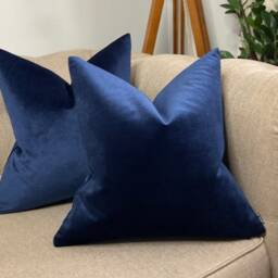 High Quality Polyester Velvet Cushion Pillow Cover Navy Indigo Plain Double Sided/Handmade - thumbnail 3
