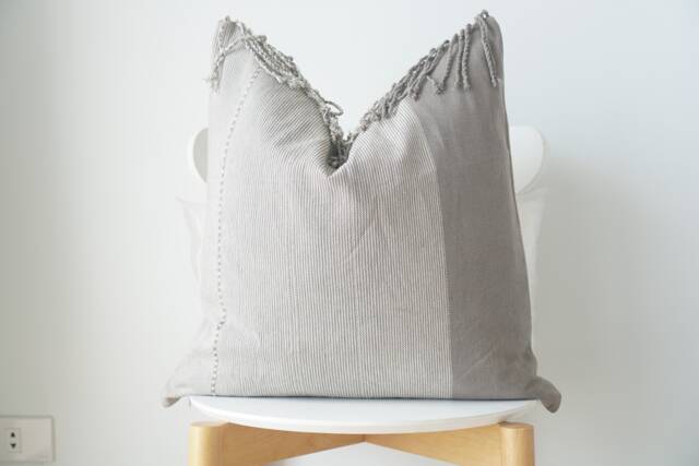 Gray Neutral Tribal Hemp Hand Woven Natural Dye Color Lumbar Pillow Cover - image 1