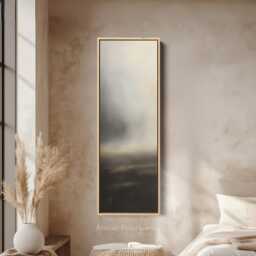 Dark Cloud Art Vertical Framed Canvas Print in Charcoal & Cream - Tall Wall Art For Bedroom Office Or Hall D??cor - thumbnail 1