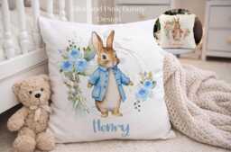 Personalised Bunny Cushion With Name Uk, Rabbit Baby Pillow, Custom Nursery Cushion, Blue Or Pink Gift, New Gift - thumbnail 1