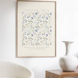 Isaiah 40 Blue Floral Pattern, Printed & Shipped, Modern Scripture Decor, Bible Verse Prints - Christian Home Decor Faith Poster - thumbnail 2