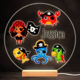 Pirate Girl Animals Colourful Round Personalised Gift Led Lamp Night Light - Bedroom - thumbnail 1