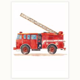 Fire Truck Nursery Print Watercolor Firefighter Wall Art - thumbnail 1