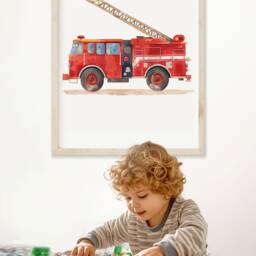 Fire Truck Nursery Print Watercolor Firefighter Wall Art - thumbnail 2