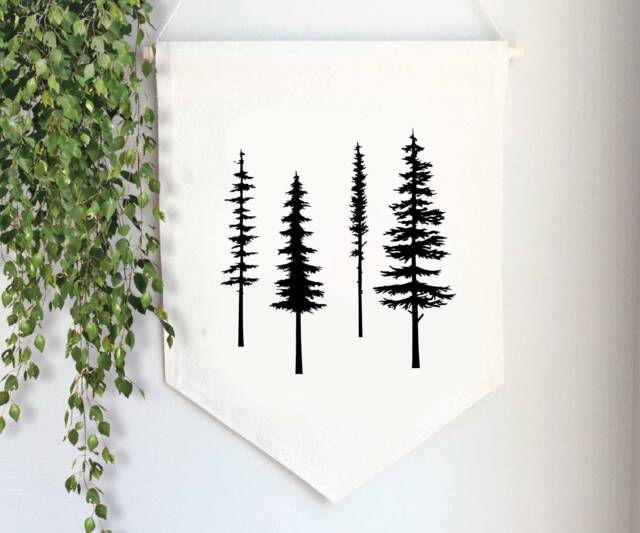 Tree Silhouettes-Canvas Banner-Fabric Wall Hanging-Wall Banner-Single Banner-Hanging Pendant-Gifts For Nature Lovers-Minimal Decor - image 1