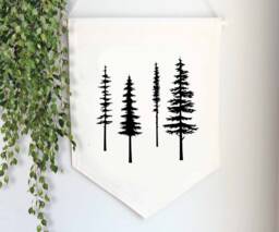Tree Silhouettes-Canvas Banner-Fabric Wall Hanging-Wall Banner-Single Banner-Hanging Pendant-Gifts For Nature Lovers-Minimal Decor - thumbnail 1