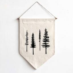 Tree Silhouettes-Canvas Banner-Fabric Wall Hanging-Wall Banner-Single Banner-Hanging Pendant-Gifts For Nature Lovers-Minimal Decor - thumbnail 2