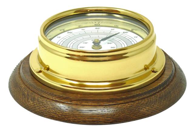Tabic Classic Solid Brass Thermometer On A English Oak Mount, Heavy Lacquered - Weighs 1/2Kg, Gift, Handmade in England By - image 1
