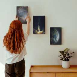 Canvas Set Of 3 - Space Earth Rocket Galaxy Sky Stars, Black Wall Art Print, & Astrology Hanging Piece - thumbnail 3