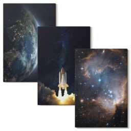 Canvas Set Of 3 - Space Earth Rocket Galaxy Sky Stars, Black Wall Art Print, & Astrology Hanging Piece - thumbnail 2