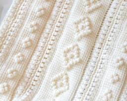 Tunisian Crocheted Baby Afghan, Sale Price, Blanket, Crochet Beige White Bedding - thumbnail 2