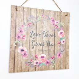 Love Never Gives Up Plaque, 1 Corinthians 13 Verse 7 Sign, Quote, Wedding Gift Wooden Bible Christian Wall Art - thumbnail 3
