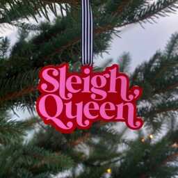 Sleigh Queen Christmas Tree Decoration - Acrylic Decorations Pink & Orange Bright Slogan Bauble Colourful - thumbnail 2