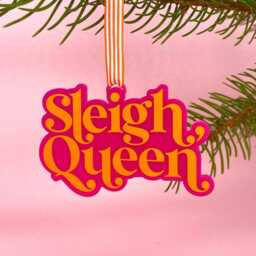 Sleigh Queen Christmas Tree Decoration - Acrylic Decorations Pink & Orange Bright Slogan Bauble Colourful - thumbnail 4