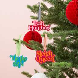 Sleigh Queen Christmas Tree Decoration - Acrylic Decorations Pink & Orange Bright Slogan Bauble Colourful - thumbnail 3