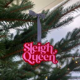 Sleigh Queen Christmas Tree Decoration - Acrylic Decorations Pink & Orange Bright Slogan Bauble Colourful - thumbnail 1