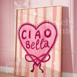 Ciao Bella Heart Print Pink Bedroom Wall Art - thumbnail 3
