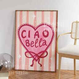 Ciao Bella Heart Print Pink Bedroom Wall Art - thumbnail 2