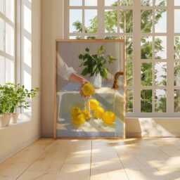 Lemon Kitchen Wall Art Print, Fresh Fruit Still Life Poster, Modern Oil Painting Style Artwork, Bright Yellow Citrus Home Decor - thumbnail 3