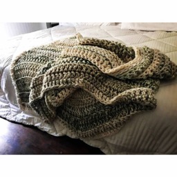 Crochet Blanket in Sage, Tans & Creams - thumbnail 3
