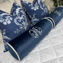Personalised Embroidered Initial Name Bolster Cushion Pillow/Navy - Grey, Wedding Or Birthday Gift - thumbnail 2