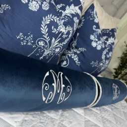 Personalised Embroidered Initial Name Bolster Cushion Pillow/Navy - Grey, Wedding Or Birthday Gift - thumbnail 4