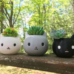 Cute Cat Planter - Lover Gift For Her, Succulent Pot, Animal Desk Decor, Christmas Gift, Mom, Birthday Present Idea, Black Cat - thumbnail 3