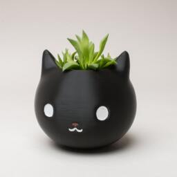 Cute Cat Planter - Lover Gift For Her, Succulent Pot, Animal Desk Decor, Christmas Gift, Mom, Birthday Present Idea, Black Cat - thumbnail 2